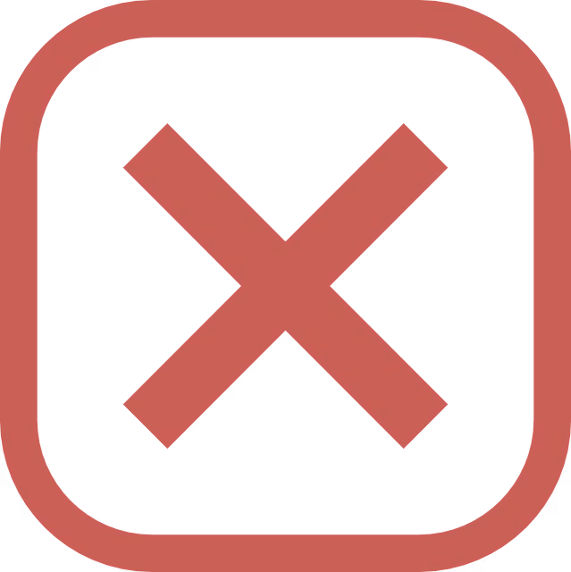 Red cross mark inside a rounded square border.