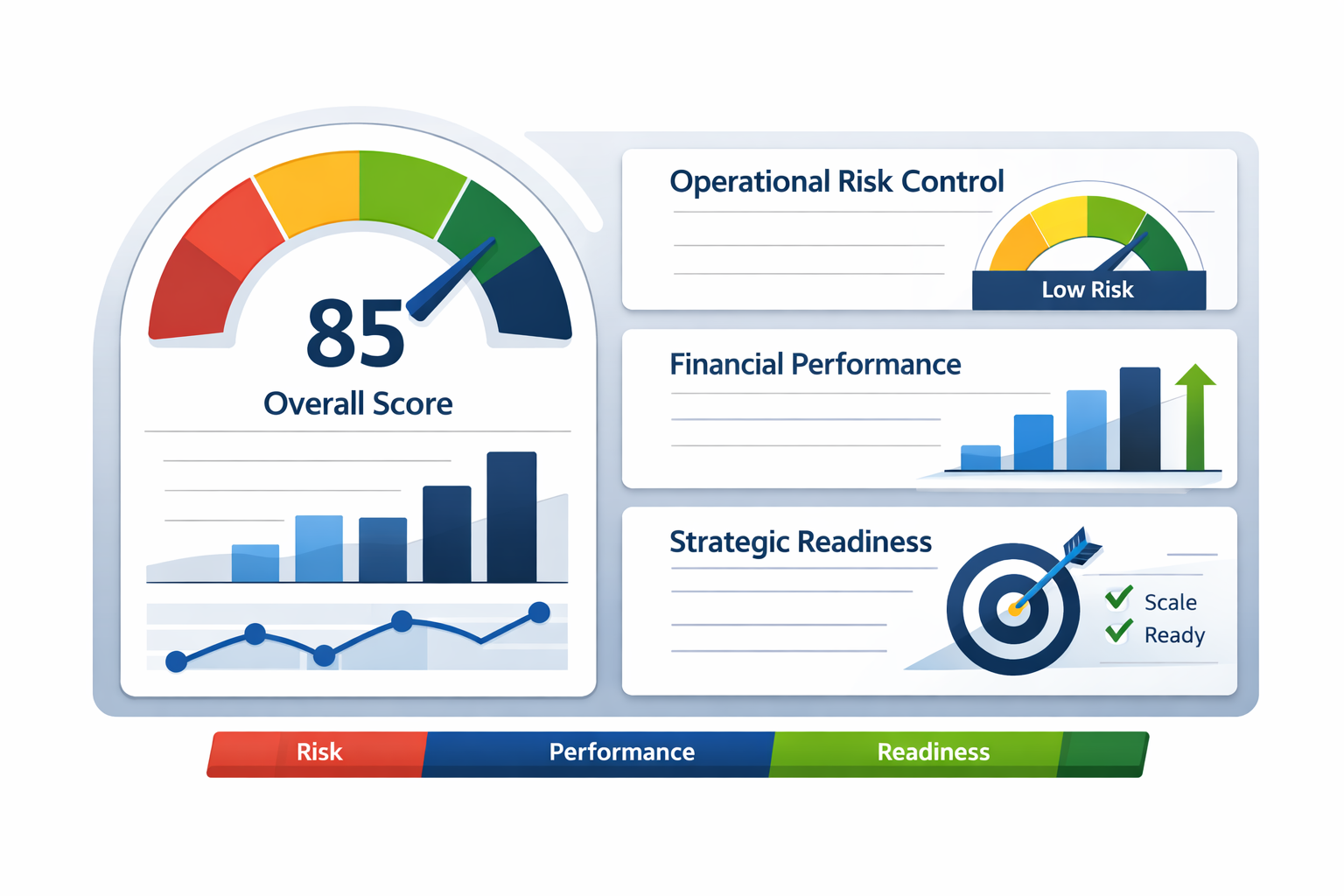 Diagram explaining the OIRS score categories: Vision, Systems, Execution, Culture, and Risk