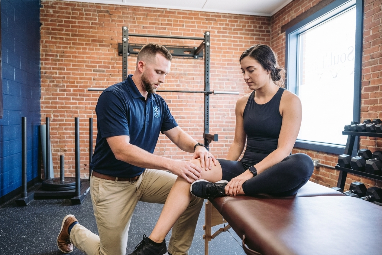 Patient receiving manual therapy on their knee at a sports physical therapy clinic in Columbia, SC