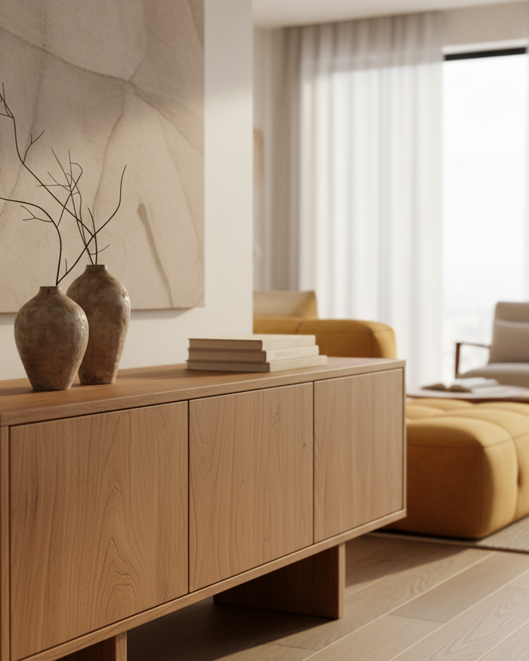 Wabi Sabi Style Media Console in room