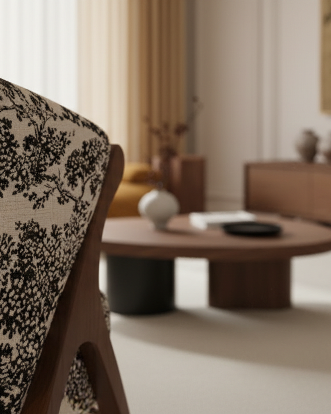 Wabi-sabi Style Living Room Accent Chair in room