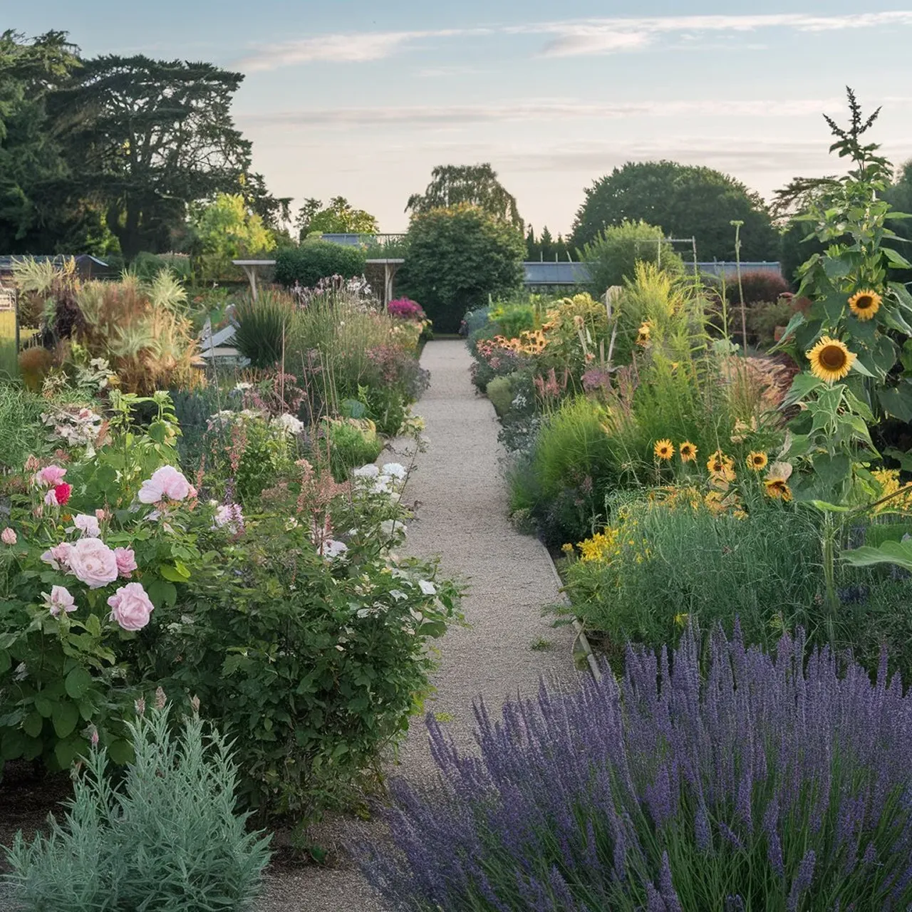 Jardín con un camino en el centro
