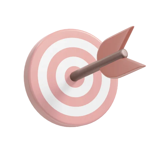 Diana de dardos rosa y blanca con un dardo en el centro.