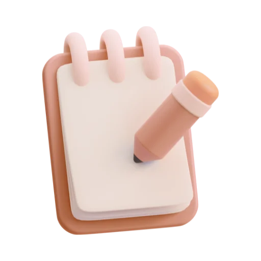 Bloc de notas con tres anillos rosados y un lápiz grueso rosa apoyado sobre las hojas blancas.