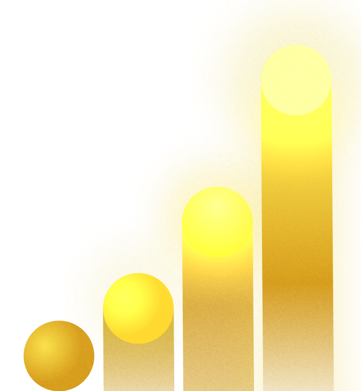 Three vertical glowing gold bars of increasing height from left to right, symbolizing growth or progress.