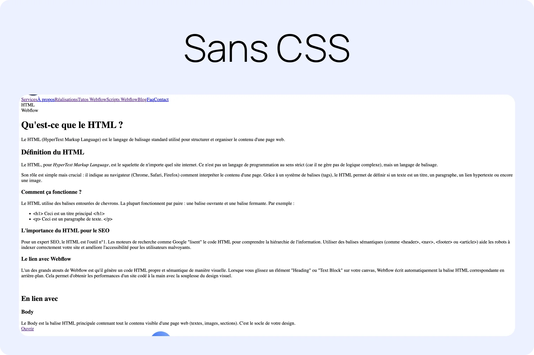 Screenshot d'une page web sans CSS