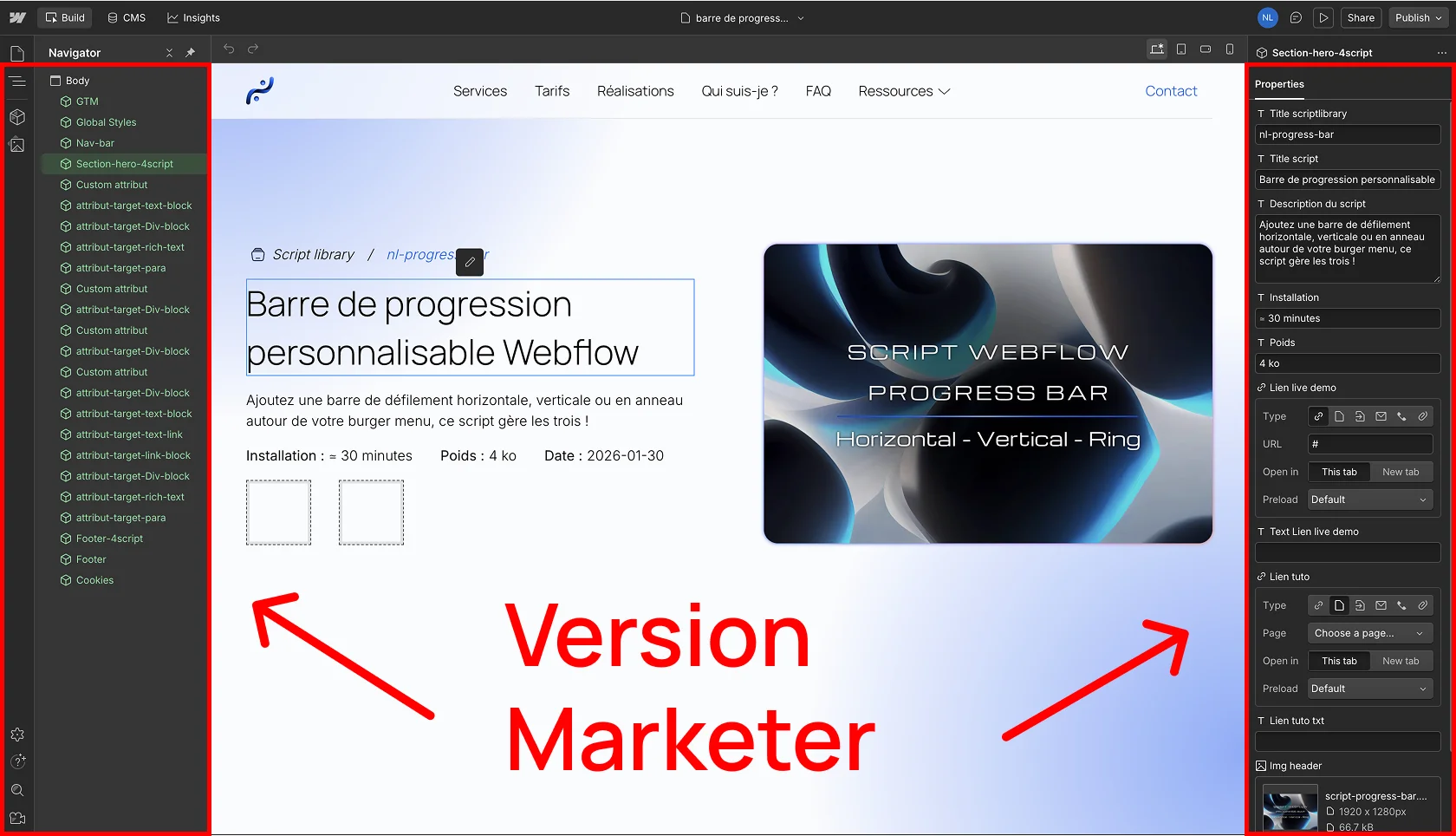 Nouvelle interface webflow du mode marketer editor