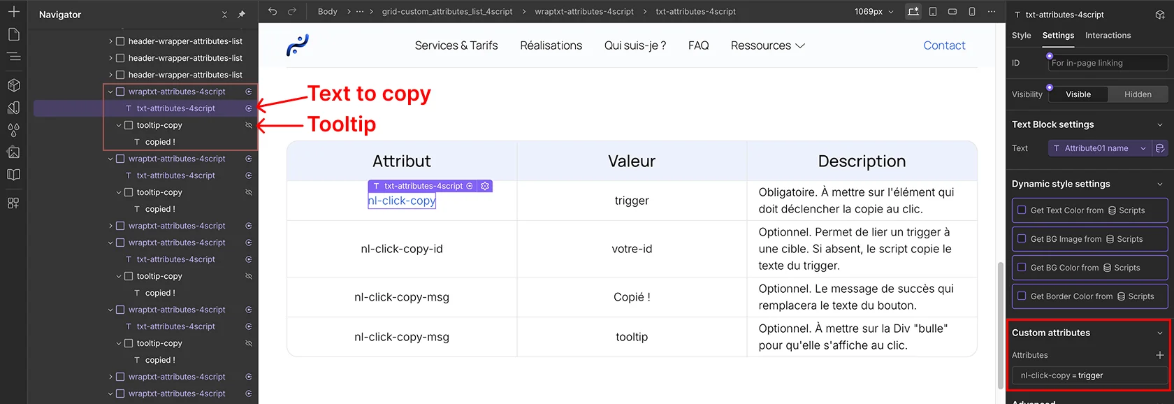 Screenshot de la configuration du mode tooltip du script nl-clic©