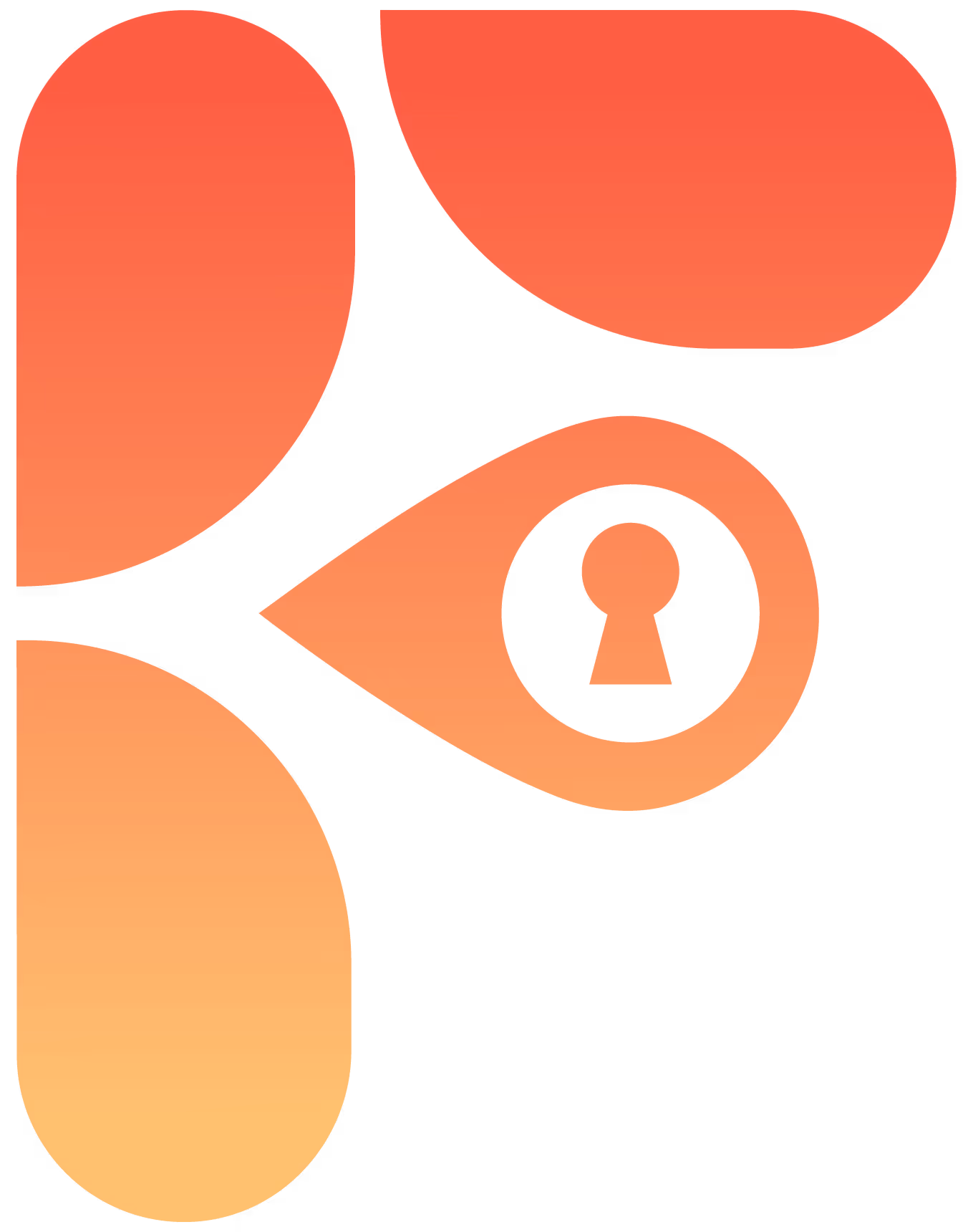 Abstract logo of Flatable with three rounded gradient shapes and a keyhole symbol inside an eye-shaped form.