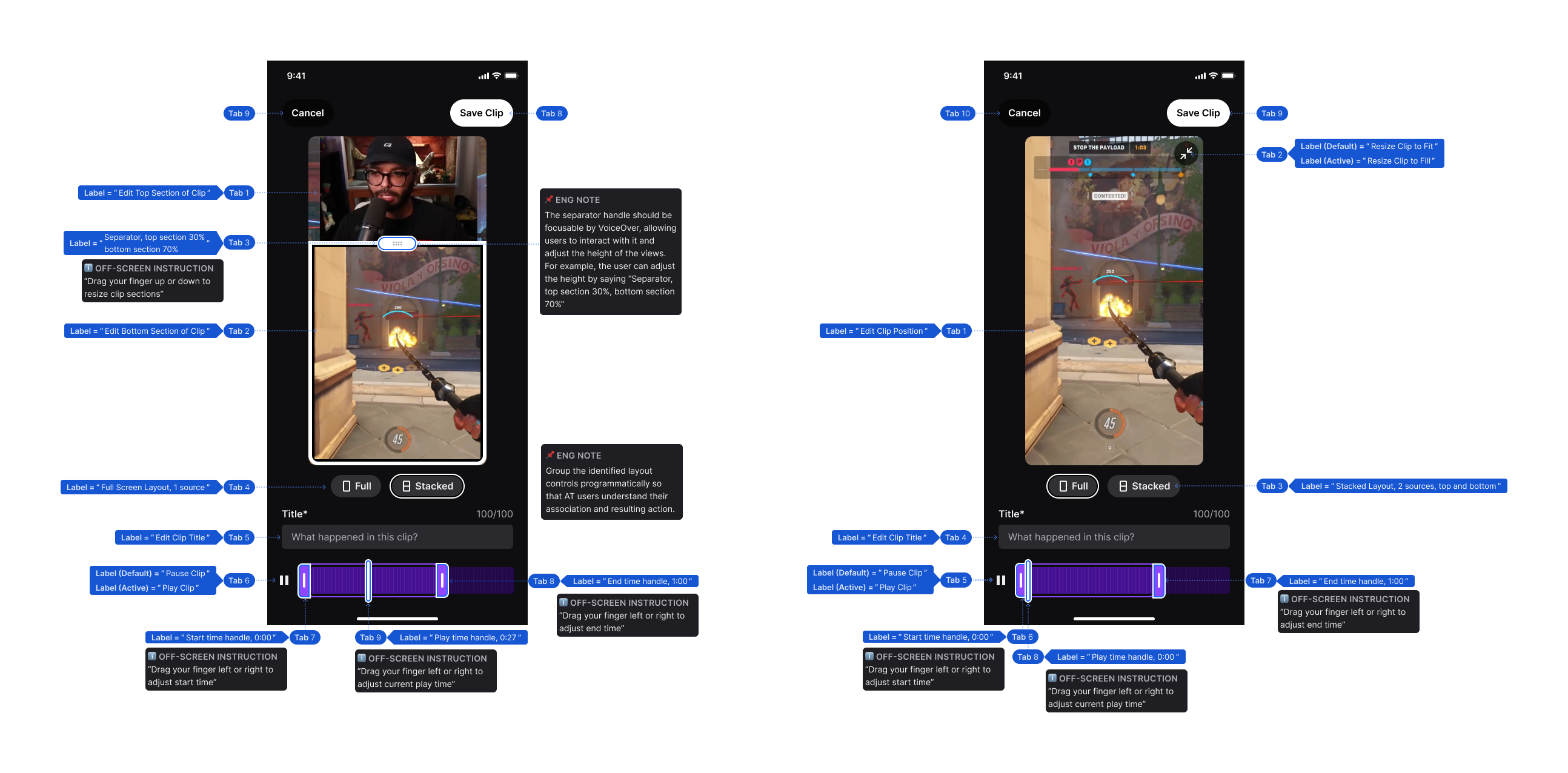 Twitch Mobile Clip Editor Accessibility Annotations
