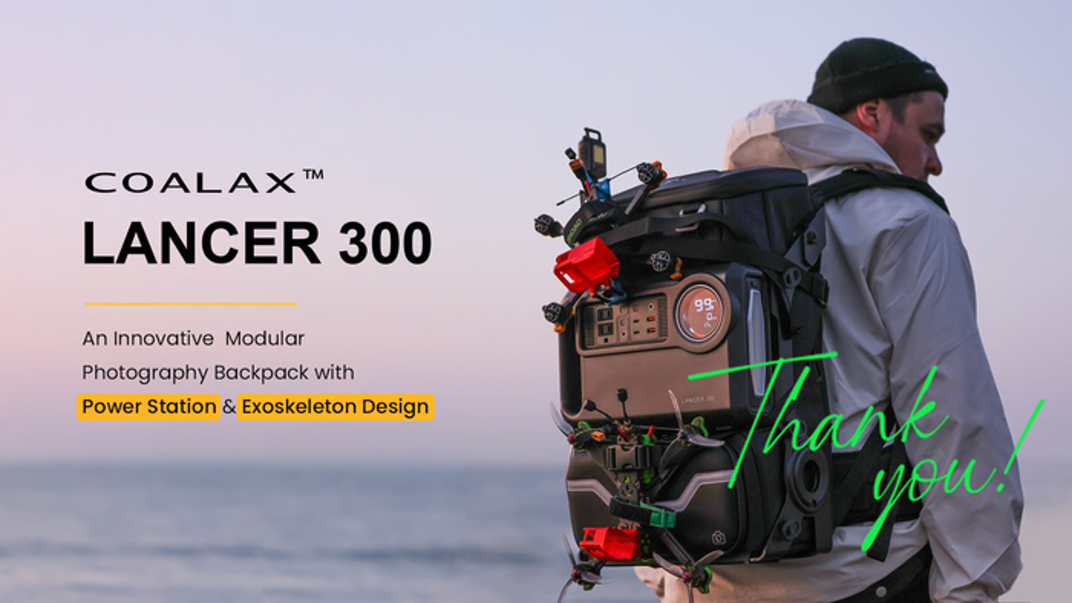 336Wh Power Station | Modular and Detachable | Riding Selfie | Drone Perspective Selfie | Exoskeleton Design