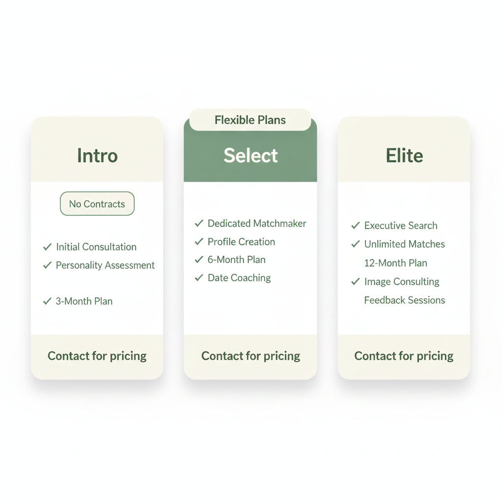 Transparent matchmaking pricing options showing accessible, flexible plans