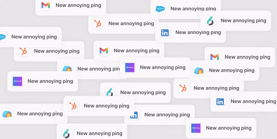 Multiple notification pop-ups from various apps, each saying 'New annoying ping'.