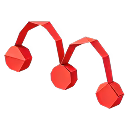Red molecular structure model with three connected spherical atoms.