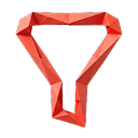 Red geometric funnel shape with angular facets on a transparent background.