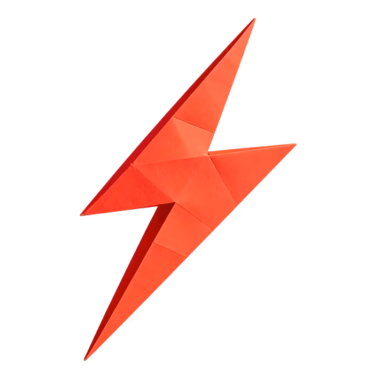Red origami lightning bolt on a black background.