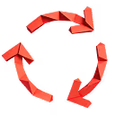 Red circular arrows forming a continuous loop symbolizing recycling or rotation.