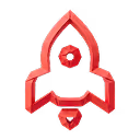 Red rocket icon with circular cutouts in the center and bottom.