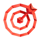 Red 3D target with concentric rings and an arrow hitting a star at the center.