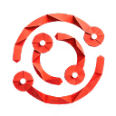 Abstract ring-shaped structure composed of irregular red polygons connected by circular nodes.