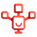 Red pixel-art character with a square head and open arms on a black background.
