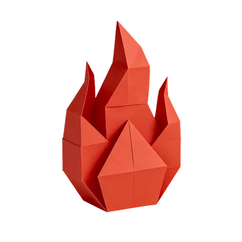 Red origami paper folded to resemble flames of fire.