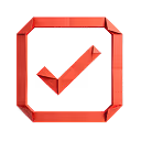 Red checkmark inside a red square outline.
