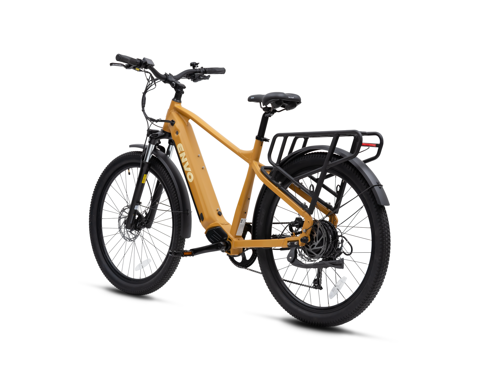 ENVO D50 Large Mustard electric bike, rear three-quarter view