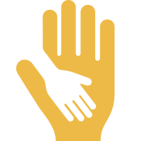 Yellow icon of two cupped hands facing upward.
