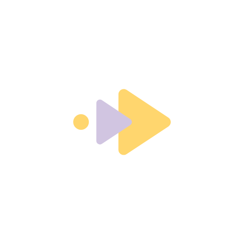 Three overlapping geometric shapes: a small yellow circle, a medium purple triangle pointing right, and a large yellow triangle pointing right.