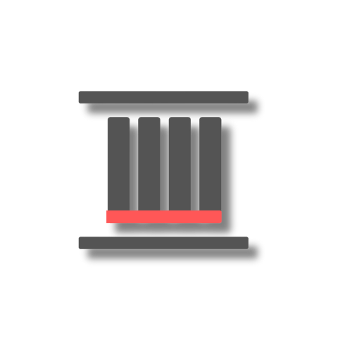 Icon of a four-bar chart with the bottom bar highlighted in red.