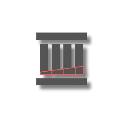 Stylized Ionic column base diagram with red outline highlighting the bottom section of four vertical flutes.
