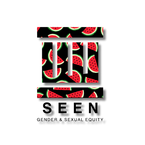 Logo with letters SEEN filled with a watermelon slice pattern above the text 'Gender & Sexual Equity'.