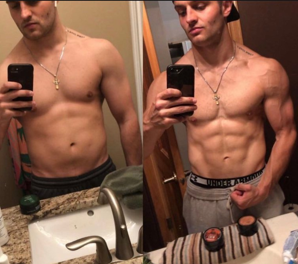 MASS STACK I – before and after mirror selfies, leaner and more muscular