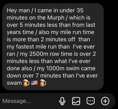 SOCOM II – DM: Murph under 35 minutes, faster mile, row and swim