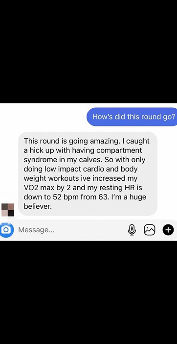 SOCOM I – DM: VO2 max up 2, resting heart rate 63 to 52