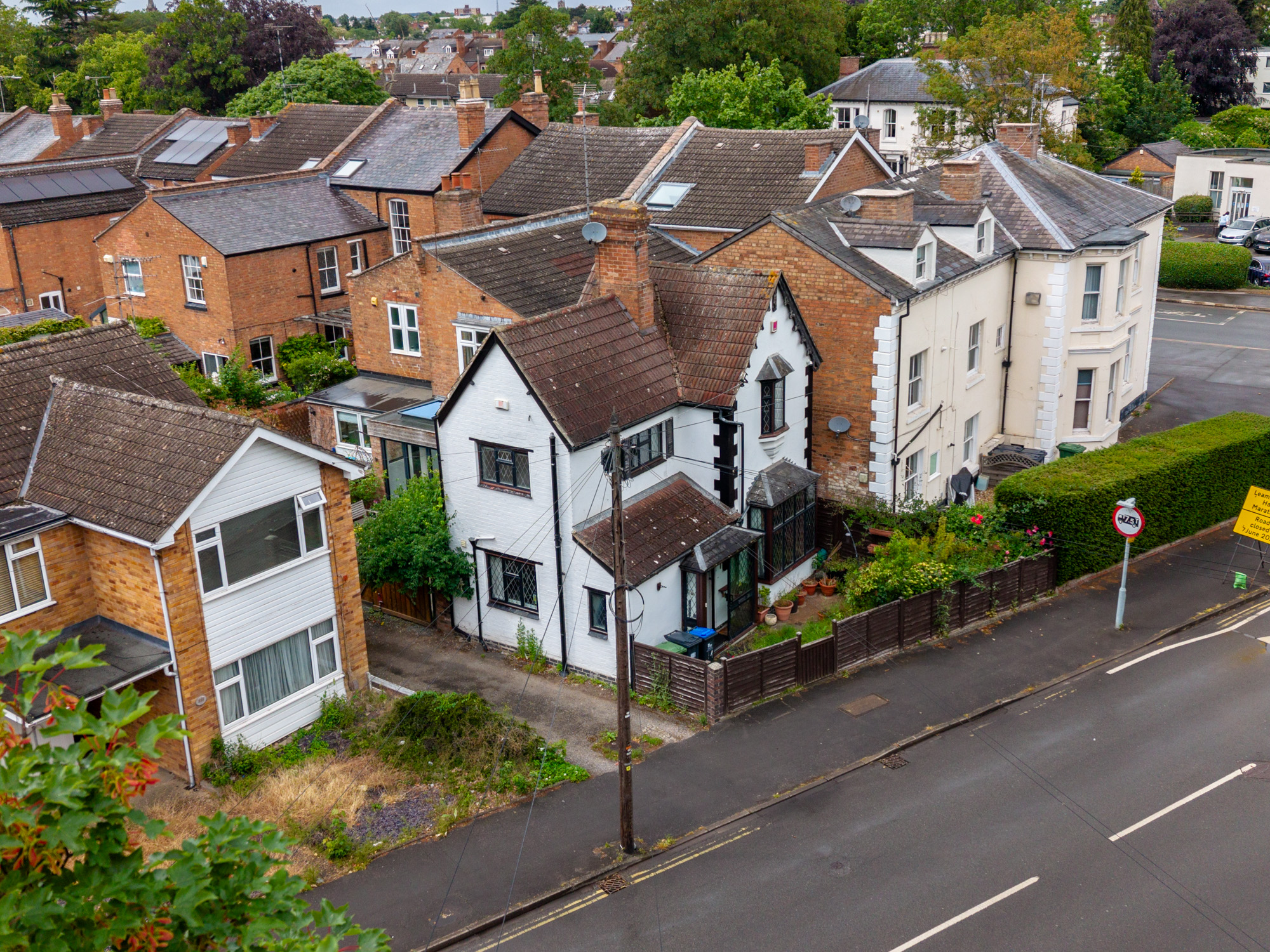 Aerial drone view of the property before renovation