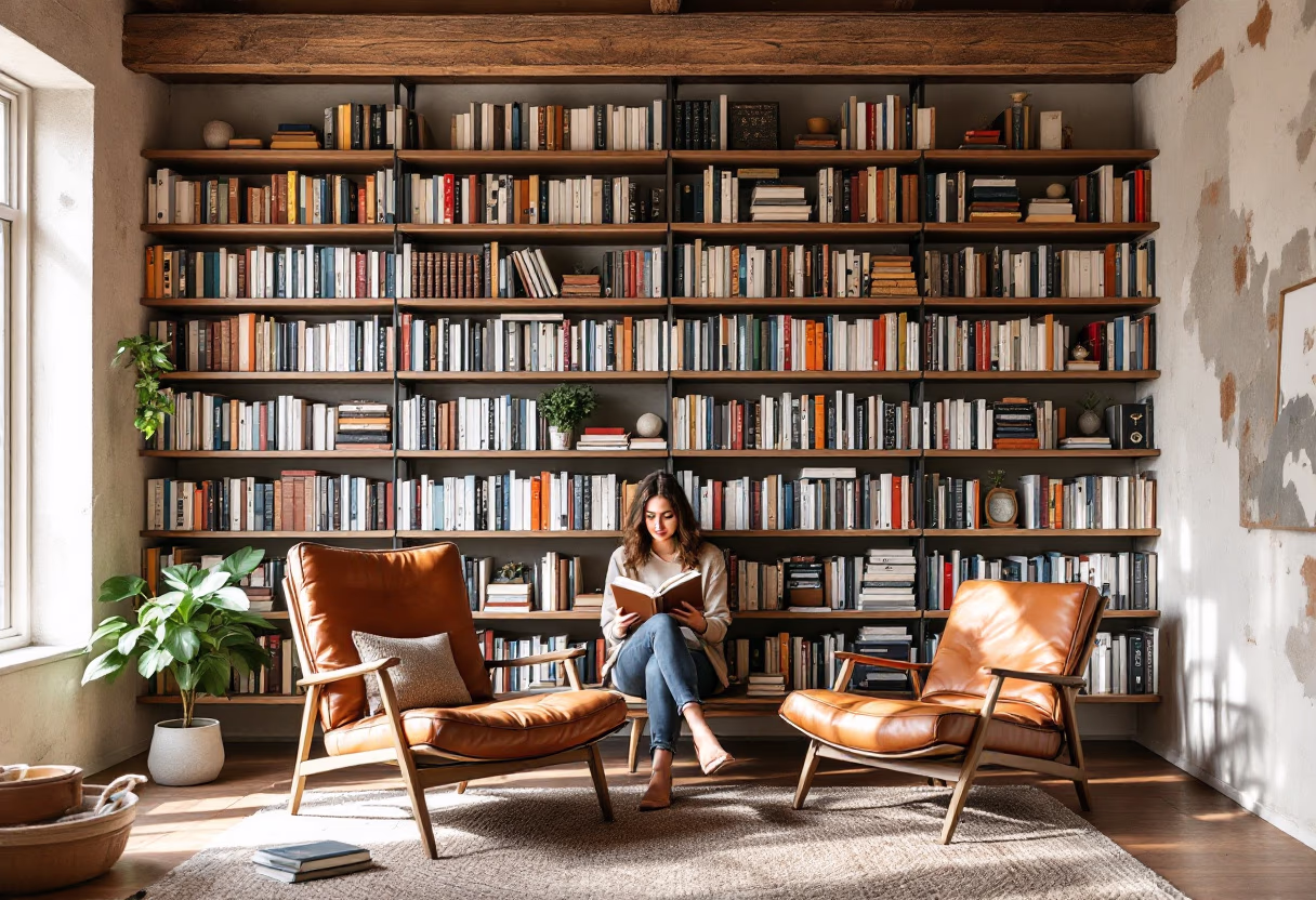 image of author with book collection