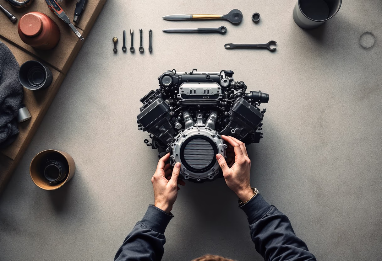 image of engine repair work