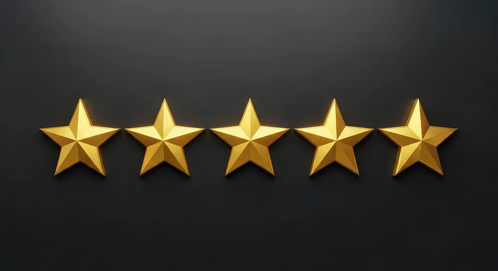 Row of five gold review stars