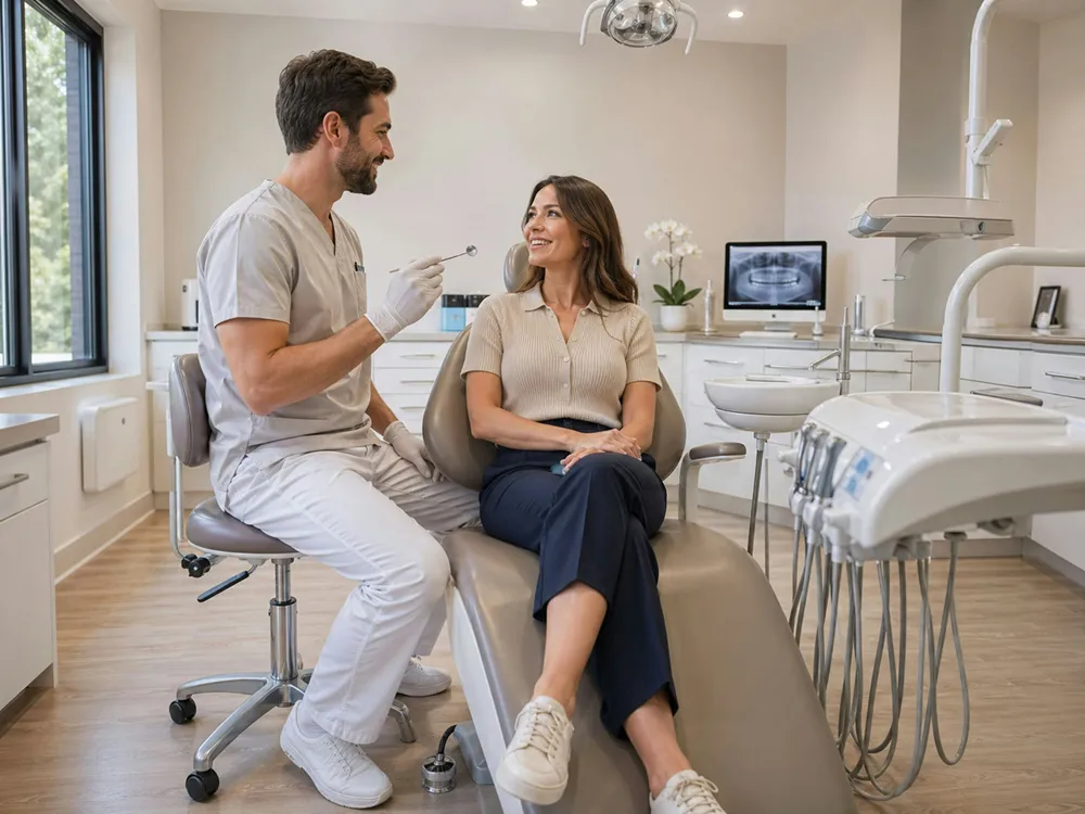 Dentist talking with a patient