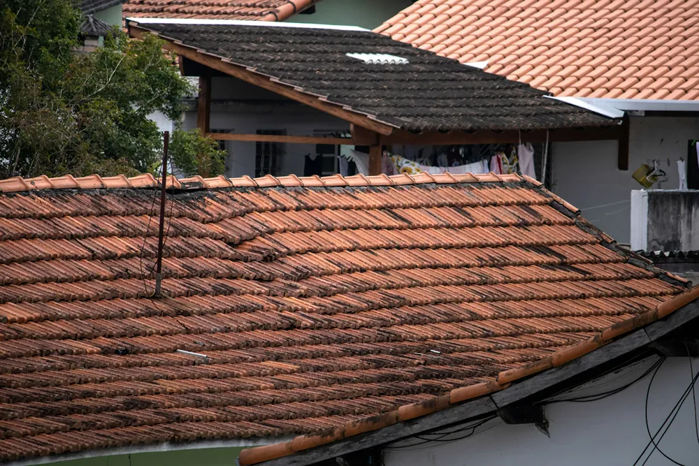 missing shingles close-up after the storm