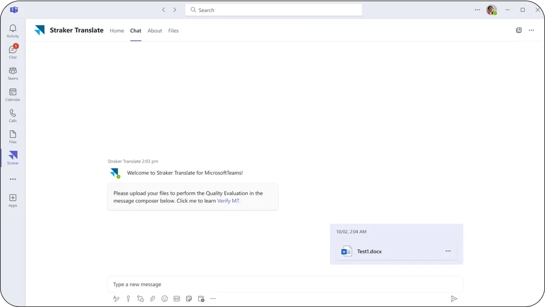 Screenshot of Straker Translate in Microsoft Teams showing a project setup modal to name jobs and choose target languages instantly.