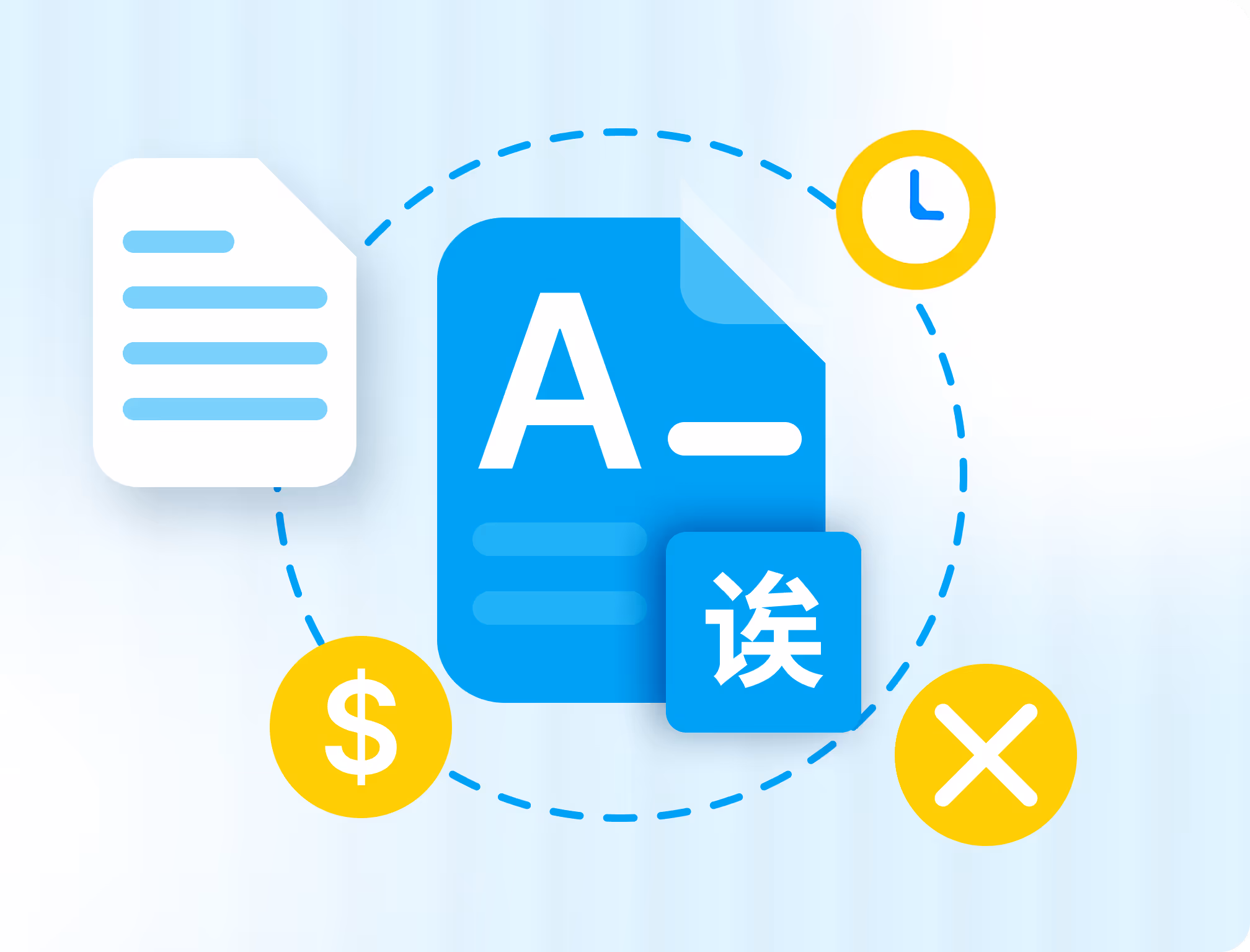 Document and error icons representing slow, costly, inconsistent translation workflows that Verify helps you eliminate.