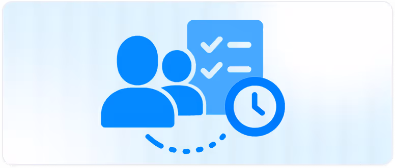Team and checklist icons with a clock, showing how Collaborate helps your team manage translation jobs and deadlines together.