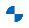 BMW logo with white letters and blue and white quadrants inside a black circle.