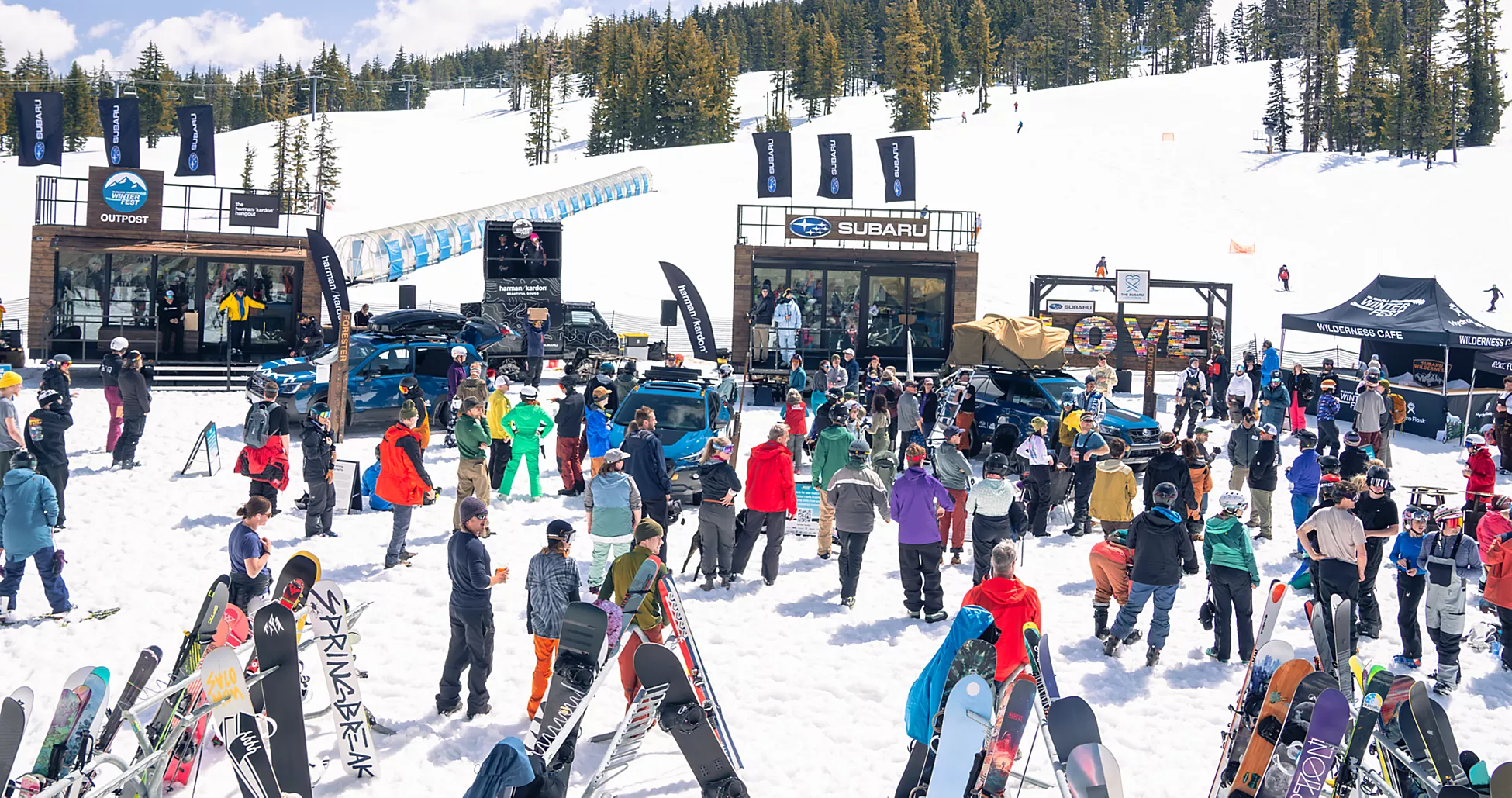 Photo of a Subaru Winterfest event put on by ShowMax Marketing at a snowy mountain.