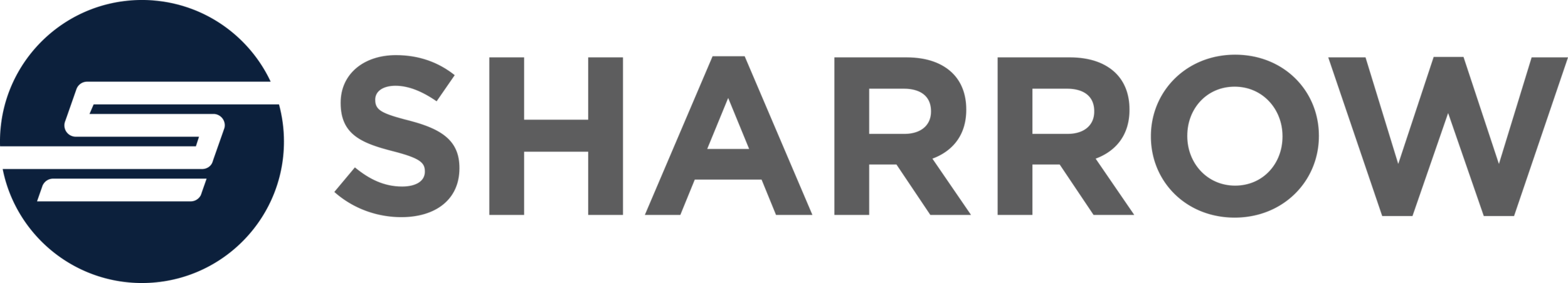 SHARROW logo with stylized S inside a dark blue circle.