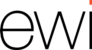 Close-up of stylized lowercase letters 'ewi' in a modern black font on a white background.