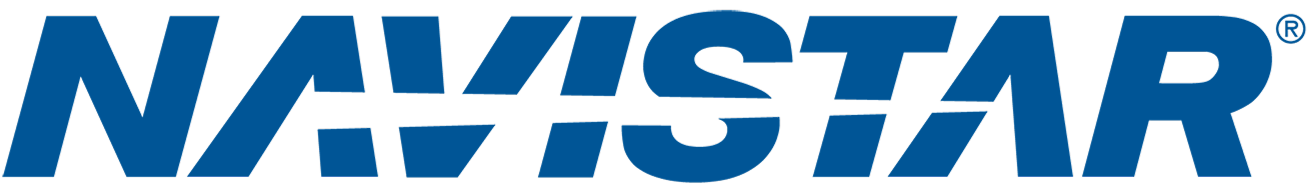 Navistar logo with stylized blue text and a diagonal line through the middle.